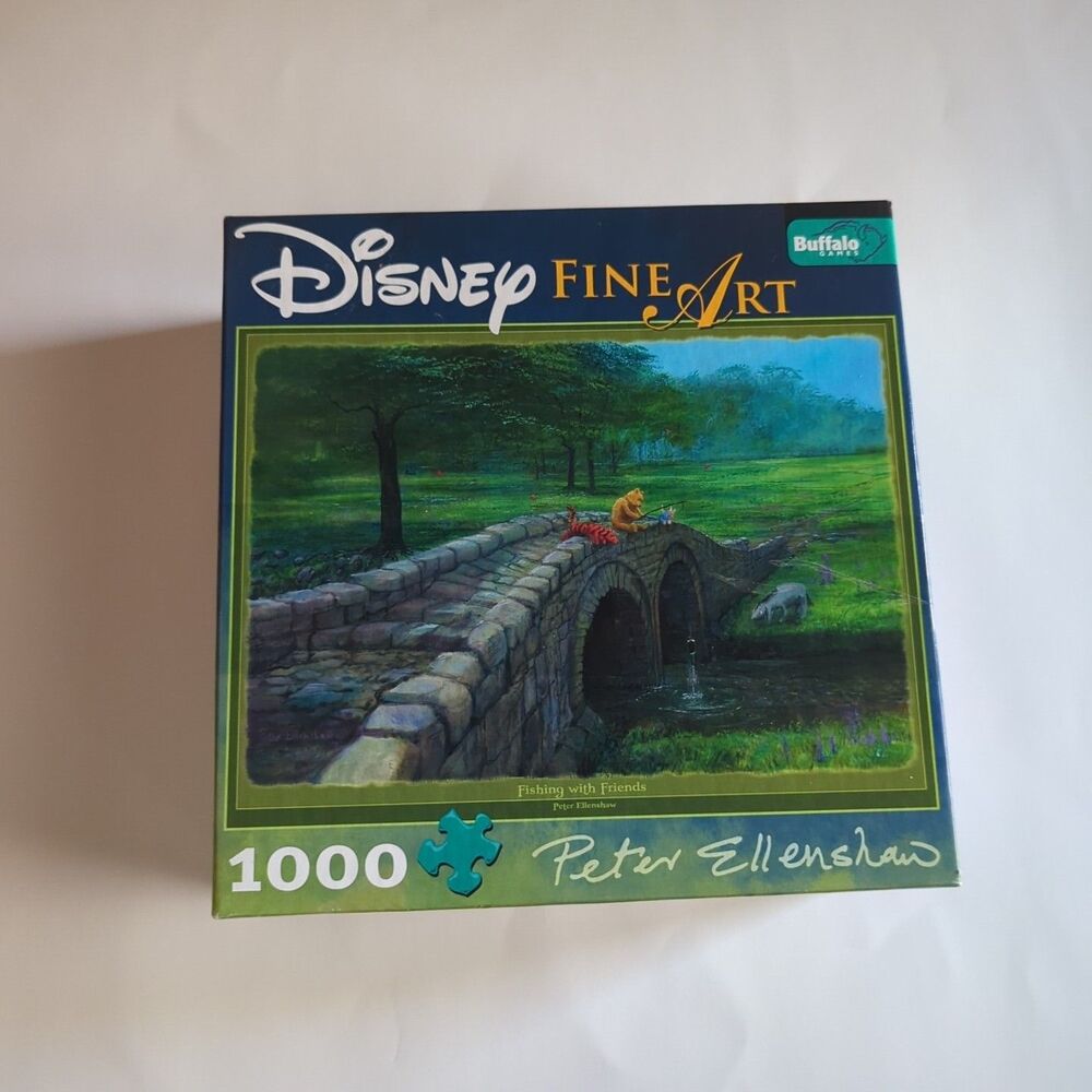 Disney Fine Art Puzzle with Poster by Peter Ellenshaw Fishing With Friends Pooh